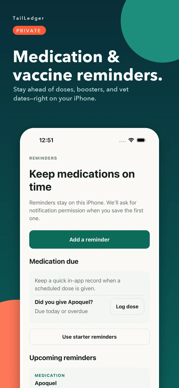 Medication and vaccine reminders in TailLedger